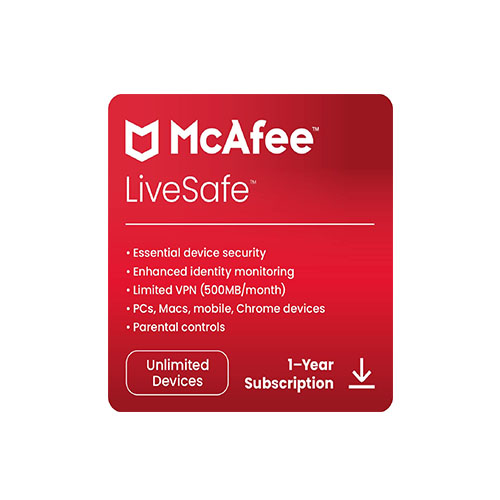 McAfee Live Safe | Unlimited Devices | 1 Year -2025